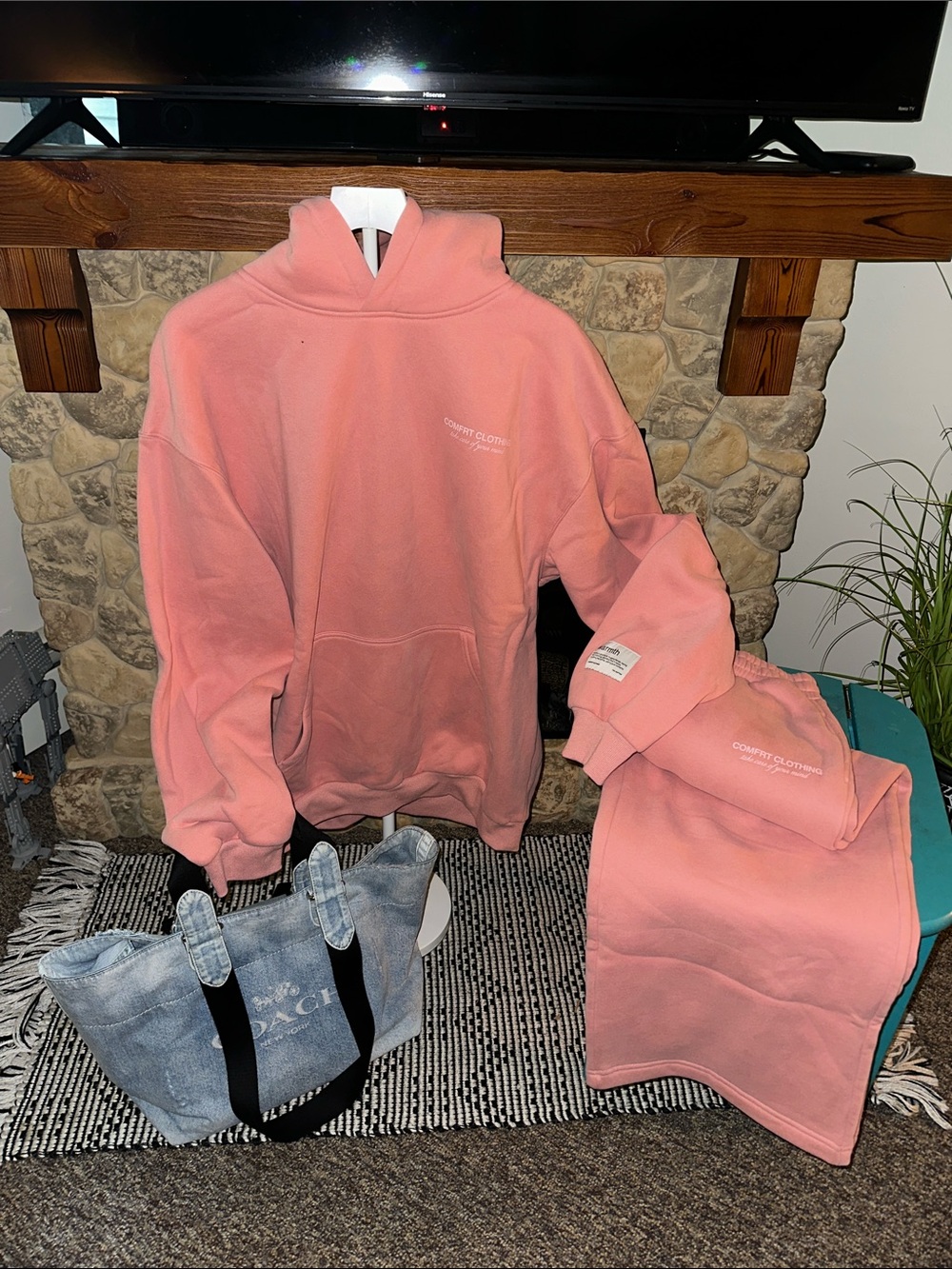 🤍🤍🤍Comfort Colors Coral Pink Crewneck Sweatshirt/sweatpants set